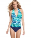 Make a bright beach statement in a bold global-inspired printed swimsuit by INC International Concepts! With the illusion of a tankini two-piece, the ruching contours curves for a flattering look -- an everyday value!