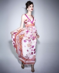 A bright floral print makes a boldly feminine statement on this Alberta Ferretti for Impulse maxi dress -- perfect for spring romance! A bright floral print makes a boldly feminine statement on this Alberta Ferretti for Impulse maxi dress -- perfect for spring romance!