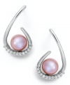 Sweeping elegance. J-shaped drops in sterling silver cradle pretty pink cultured freshwater pearls (8 mm) and sparkling, round-cut diamonds (1/6 ct. t.w.). Approximate drop: 7/8 inch.