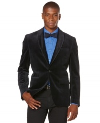 Show off your sleek old school style in this classy Perry Ellis velvet sport coat. Show off your sleek old school style in this classy Perry Ellis velvet sport coat.