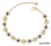 Lucia Costin 24K Yellow Gold Plated over .925 Sterling Silver Flower Bracelet with Mint Blue and Blue Swarovski Crystal Accents, Etched with 4 Petal Flowers and Dots