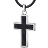 Stainless Steel Mens Cross Pendant Necklace with Carbon Fiber