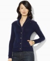 Lauren Jeans Co.'s soft combed cotton cardigan is finished with twill trim at the placket and an anchor patch at the shoulder for nautical style.
