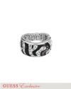 GUESS Silver-Tone Tiger-Stripe Stretch Ring, SILVER