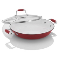Fagor Michelle B. 12-Inch Cast Iron Lite Chef's Pan with Glass Lid, Red Fagor Michelle B. 12-Inch Cast Iron Lite Chef's Pan with Glass Lid, Red