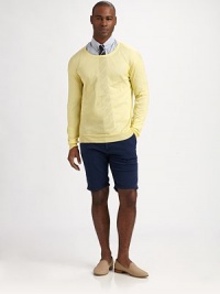 Soft, summery hue highlights this elegantly crafted crewneck sweater of a sublime blend cotton, silk and wool.CrewneckRibbed collar, cuffs and hem90% cotton/5%silk/5% woolMachine washImported Soft, summery hue highlights this elegantly crafted crewneck sweater of a sublime blend cotton, silk and wool.CrewneckRibbed collar, cuffs and hem90% cotton/5%silk/5% woolMachine washImported