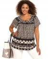 Finished by a pleated neckline, Style&co.'s short sleeve plus size top is a polished addition to your casual wardrobe.