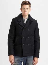 A cold weather favorite, structured and shaped from cotton, in a double-breasted silhouette and check-print lining for timeless appeal.Button-frontSide slash pocketsAbout 28 from shoulder to hemCottonDry cleanImported A cold weather favorite, structured and shaped from cotton, in a double-breasted silhouette and check-print lining for timeless appeal.Button-frontSide slash pocketsAbout 28 from shoulder to hemCottonDry cleanImported