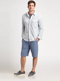 Muted stripes and pleated pockets add a handsome touch to this crisp cotton style.Point collarLong sleeves with button cuffsButton-frontPleated button-flap chest pocketsShirttail hemCottonDry cleanImported Muted stripes and pleated pockets add a handsome touch to this crisp cotton style.Point collarLong sleeves with button cuffsButton-frontPleated button-flap chest pocketsShirttail hemCottonDry cleanImported