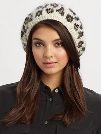A chic, metallic leopard print accents this beret style knitted in a viscose and mohair blend.60% viscose/20% mohair/15% metallic/5% other fibersOne size fits mostHand washMade in USA A chic, metallic leopard print accents this beret style knitted in a viscose and mohair blend.60% viscose/20% mohair/15% metallic/5% other fibersOne size fits mostHand washMade in USA