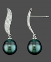 Perfect for a night out. These exotic earrings feature diamond accents and Tahitian pearl (8-9 mm) set in 14k white gold.  Approximate drop: 1 inch.