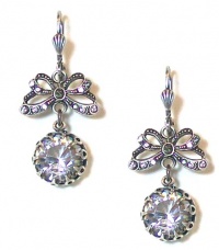 Catherine Popesco Sterling Silver Butterfly and Clear Swarovski Crystal Drop Lace Bezel Set Earrings Catherine Popesco Sterling Silver Butterfly and Clear Swarovski Crystal Drop Lace Bezel Set Earrings