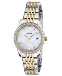 Captivating accents lend a gorgeous look to this classic timepiece from Pulsar. Captivating accents lend a gorgeous look to this classic timepiece from Pulsar.
