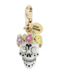Juicy Couture brings death-defying fashion with this skull charm. With colorful epoxy, glass accents, logo tag and lobster clasp. Crafted in gold tone mixed metal. Approximate drop: 2-1/2 inches. Juicy Couture brings death-defying fashion with this skull charm. With colorful epoxy, glass accents, logo tag and lobster clasp. Crafted in gold tone mixed metal. Approximate drop: 2-1/2 inches.
