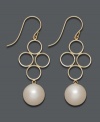 Great style is eternal. Unique earrings feature a grade A cultured freshwater pearl drop (8-8-1/2 mm) suspended from four delicate, cut-out circles. Crafted in 14k gold. Approximate drop: 1-1/2 inches.