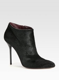 A slender heel lifts this point toe silhouette of ultra-soft pony hair. Lacquered heel, 4½ (115mm)Pony hair upperPoint toeSide zipLeather lining and solePadded insoleMade in Italy A slender heel lifts this point toe silhouette of ultra-soft pony hair. Lacquered heel, 4½ (115mm)Pony hair upperPoint toeSide zipLeather lining and solePadded insoleMade in Italy