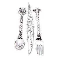 The safari adventure comes to life at meal time with the Silver Safari 3-Piece Child Set. This silverplate flatware set includes a giraffe fork, cheetah spoon and alligator knife. The safari adventure comes to life at meal time with the Silver Safari 3-Piece Child Set. This silverplate flatware set includes a giraffe fork, cheetah spoon and alligator knife.