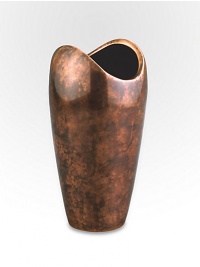 The rounded shape of this handcrafted vase has classic appeal whether you're given to a single bud, a well-edited bouquet or a wild bunch of flowers. And its bronze-finish alloy is a refreshing change from more traditional glass silhouettes. From the Heritage Pebble CollectionAntique copper-plated alloy8H X 4¼ diam.Wipe cleanImported