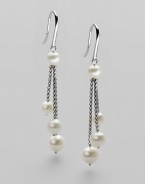 From the Pearl Collection. Triple sterling silver chain links with round pearl drops.Pearl Sterling silver Length, about 2 French earwires Imported 