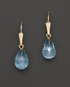 Faceted blue topaz briolettes, set in 14K yellow gold.