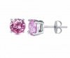 Amazing Color Pink Cubic Zirconia Sterling Silver Stud Earrings. 1.00 Carat Each Stone, Total Weight of 2 Carat. Heavy Casting Setting