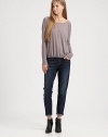 Light cotton jersey styled in a shoulder-baring boatneck pullover finished with a shapely blouson bodice.BoatneckDropped shouldersGathered hem60% cotton/40% polyesterMachine washMade in USA of Italian fabricModel shown is 5'9½ (176cm) wearing US size Small.