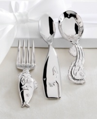 Make a splash at mealtime with this whimsical 3-piece baby flatware set. Crafted of durable 18/8 stainless steel, handles are decorated with a textured pattern. Make a splash at mealtime with this whimsical 3-piece baby flatware set. Crafted of durable 18/8 stainless steel, handles are decorated with a textured pattern.