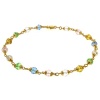 10 Multi-Color Round Gemstones & Gold Plated Anklet Bracelet