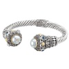 925 Silver , Mabe Pearl & Blue Topaz Cuff Bracelet with 18k Gold Accents