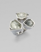 From the Miss Havisham Collection. Three different chunky stones in a sculptural rhodium plated branched setting, creating stunning drama.Swarovski crystalDyed white quartzGlassRhodium platedWidth, about 1Made in USA