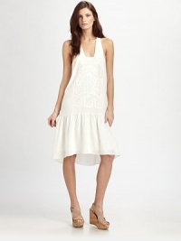 Fluttery silk crepe-de-chine in a flowing dropped-waist frock, finished with delicate embroidery at the bodice.V necklineSleevelessDropped waistRuffled hemRacerbackAbout 21 from natural waistSilkDry cleanImportedModel shown is 5'10 (178cm) wearing US size 4. Fluttery silk crepe-de-chine in a flowing dropped-waist frock, finished with delicate embroidery at the bodice.V necklineSleevelessDropped waistRuffled hemRacerbackAbout 21 from natural waistSilkDry cleanImportedModel shown is 5'10 (178cm) wearing US size 4.