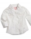 GUESS Kids Girls Little Girl Woven Top with Lace Trim, WHITE (4)