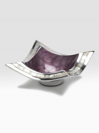 A lovely addition to any table, handcrafted with alluring curves and a mosaic border of hand-cut mother-of-pearl tiles. Engraved signature Food-safe enamel 6½W X 3H X 6½D Hand wash Made in India A lovely addition to any table, handcrafted with alluring curves and a mosaic border of hand-cut mother-of-pearl tiles. Engraved signature Food-safe enamel 6½W X 3H X 6½D Hand wash Made in India