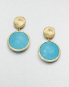 From the Jaipur Resort Collection. A freeform disc of hand-engraved 18k gold with a brushstroke texture holds a faceted dome of vivid turquoise in this simple yet striking design.Turquoise18k yellow goldLength, about 1Post backMade in Italy