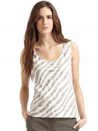 THE LOOKAllover zebra-inspired designScoopneckSleevelessTHE FITAbout 24 from shoulder to hemTHE MATERIAL60% cotton/40% silkSilk liningCARE & ORIGINDry cleanImportedModel shown is 5'10½ (179cm) wearing US size 4. THE LOOKAllover zebra-inspired designScoopneckSleevelessTHE FITAbout 24 from shoulder to hemTHE MATERIAL60% cotton/40% silkSilk liningCARE & ORIGINDry cleanImportedModel shown is 5'10½ (179cm) wearing US size 4.