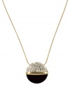 Moonlit shine, by Anne Klein. Golden tones, crystal sparkle, and jet black color create an elegant pendant necklace. Crafted in gold tone mixed metal. Approximate length: 16 inches + 2-inch extender. Approximate drop: 1-1/2 inches.
