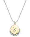 Letter perfection. This sterling silver necklace holds a pendant set in 14k gold and sterling silver plated topped with an X and adorned with crystal for a stunning statement. Approximate length: 18 inches. Approximate drop: 7/8 inch. Approximate drop width: 5/8 inch.