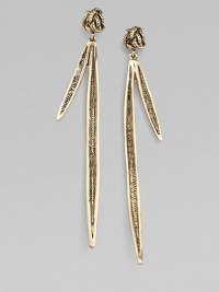 A spirited style with an elegant drop design. Goldtone brassDrop, about 4.33Post backImported A spirited style with an elegant drop design. Goldtone brassDrop, about 4.33Post backImported