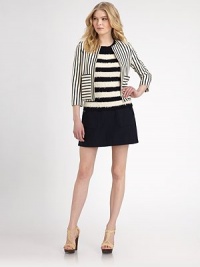 Sailor stripes lend nautical styling to this cropped piece with chic three-quarter sleeves and convenient patch pockets.Round neckThree-quarter sleevesFront zipperPatch pocketsBack yokeAbout 21 from shoulder to hemCottonDry cleanImported Model shown is 5'10 (177cm) wearing US size 4. Sailor stripes lend nautical styling to this cropped piece with chic three-quarter sleeves and convenient patch pockets.Round neckThree-quarter sleevesFront zipperPatch pocketsBack yokeAbout 21 from shoulder to hemCottonDry cleanImported Model shown is 5'10 (177cm) wearing US size 4.