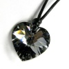 Swarovski Crystal Silver Night Heart Charm Pendant 18mm Black Leather 1mm Necklace 14 16 18 20 22 24 Adjustable