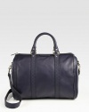 EXCLUSIVELY AT SAKS in NAVY. Leather top-handle design finished with signature GG Guccissima leather trim. Double top handles, 3½ dropAdjustable detachable shoulder strap, 18½-20 dropTop zip closureProtective metal feetOne inside zip pocketTwo inside open pocketsNatural cotton linen lining13W X 8½H X 7DMade in Italy