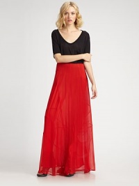 Sheer, featherweight silk chiffon drapes in an elongated silhouette, offset with chic bias seams.Stretch waistband Raw edge seam at hem Hidden side zipper About 47 long Silk Dry clean Made in USA of imported fabric Sheer, featherweight silk chiffon drapes in an elongated silhouette, offset with chic bias seams.Stretch waistband Raw edge seam at hem Hidden side zipper About 47 long Silk Dry clean Made in USA of imported fabric