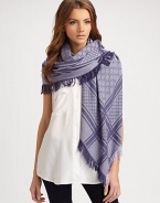 Wool/silk GG pattern shawl with fringe trim. About 45 X 49 70% wool/30% silk; dry clean Made in Italy 