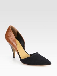 Raise the bar with this low-cut favorite rendered in buttery suede and speckled leather, resting on a glossy patent heel. Patent leather heel, 4 (100mm)Speckled leather and suede upperPoint toeGoatskin liningLeather solePadded insoleImported Raise the bar with this low-cut favorite rendered in buttery suede and speckled leather, resting on a glossy patent heel. Patent leather heel, 4 (100mm)Speckled leather and suede upperPoint toeGoatskin liningLeather solePadded insoleImported