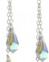 Sterling Silver Swarovski Elements Crystal Aurora Borealis Double Teardrop Earrings