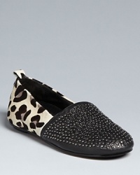 Two wild looks combine in one statement-making take on the loafer flat, with moto edge and animal appeal; from House of Harlow 1960. Two wild looks combine in one statement-making take on the loafer flat, with moto edge and animal appeal; from House of Harlow 1960.