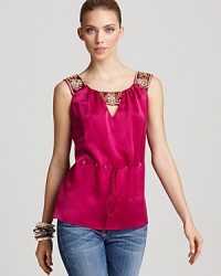 Jewel-embellished straps impart an exotic elegance to this Aysha Collection top. Add subtle accessories and classic pumps for cocktail party polish. Jewel-embellished straps impart an exotic elegance to this Aysha Collection top. Add subtle accessories and classic pumps for cocktail party polish.