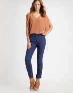 Wool and Lycra blend with sassy slim-leg construction and slash pockets. Hook and eye closureZip flySlash pocketsBack besom pockets96% wool/4% spandexDry cleanImported of Italian fabric