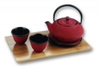 5 Piece Cast Iron Tetsubin Tea Set in Red 5 Piece Cast Iron Tetsubin Tea Set in Red