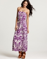 A vibrant ikat print imbues this Velvet by Graham & Spencer strapless dress with bohemian charm. A vibrant ikat print imbues this Velvet by Graham & Spencer strapless dress with bohemian charm.